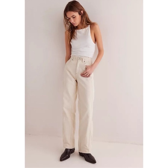 NWT Free People Aster Straight Leg Jeans We The Free in Cream - Picture 1 of 14